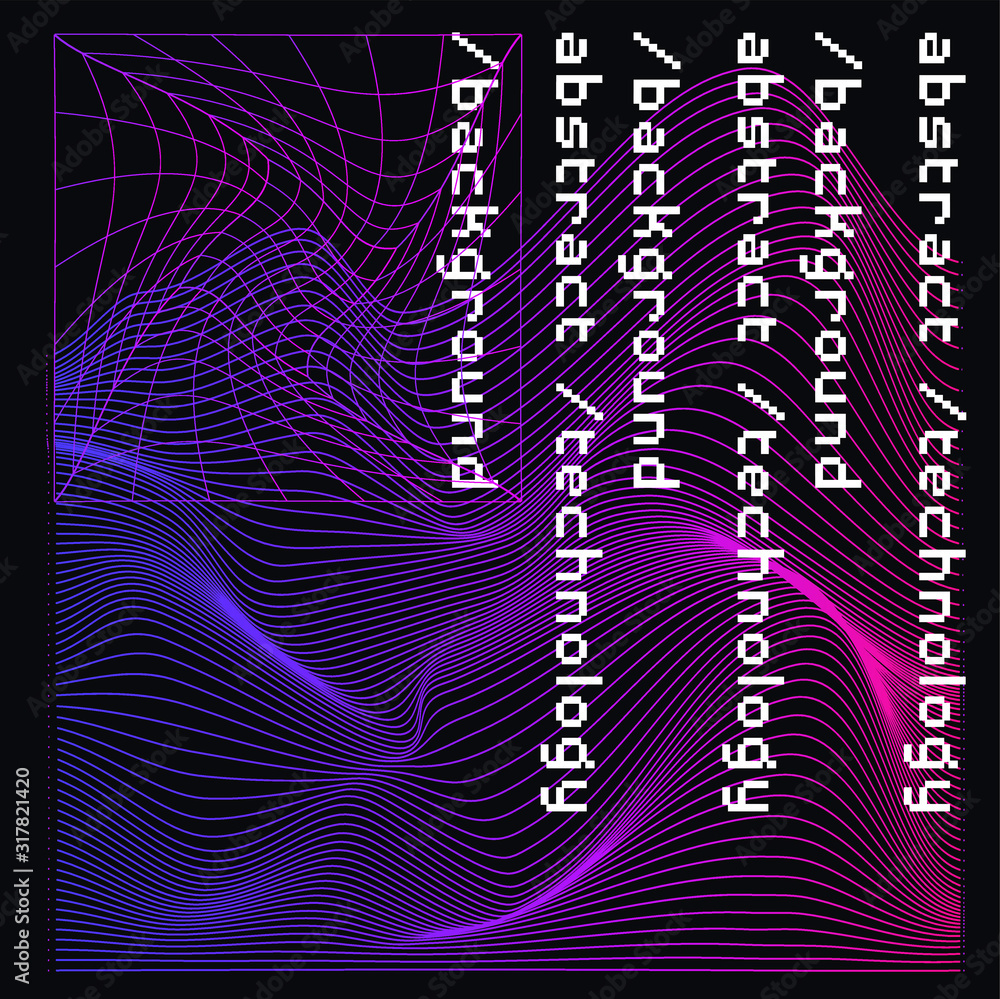 Poster Abstract background with generative art elements.  Futuristic and glitched shapes in cyberpunk style.