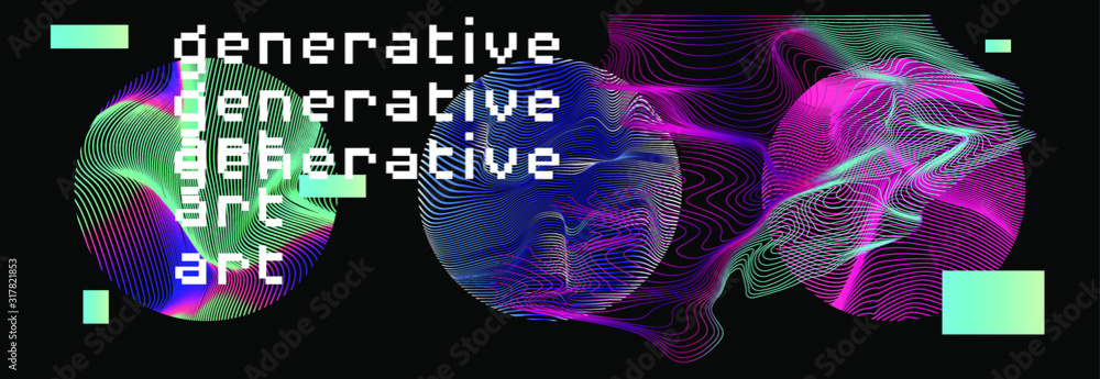 Poster Abstract background with generative art elements. Futuristic and glitched shapes in cyberpunk style.
