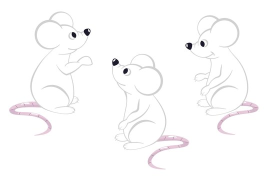 White rats on a white background isolated digital illustration. Symbol of the year
