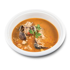 A dish of Spanish rice with clams