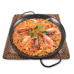 A seafood paella dish