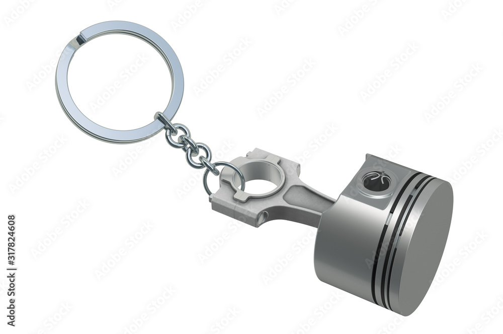 Poster car engine piston keychain. 3d rendering