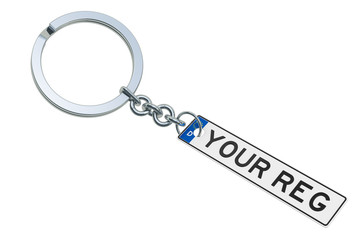 Car number plate keychain, 3D rendering