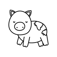 pig in the mud farm animal cartoon thick line