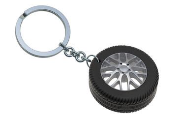 Car Wheel Keychain Silver, 3D rendering