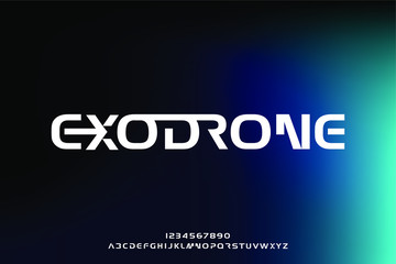 Exodrone, a bold modern sporty typography alphabet font. digital technology vector illustration design