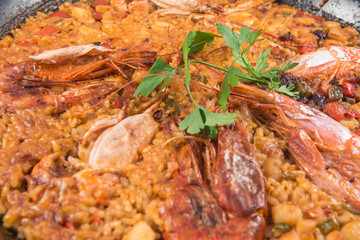 Fototapeta na wymiar A seafood paella dish
