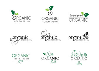 Organic Logo Set. Nature Elements - Isolated On White. Green Organic Logo, Vector. Collection Of Organic Icon For Health Symbol, Leaf Design, Nature Element, Planet Logo And Eco Icon. Vector Template