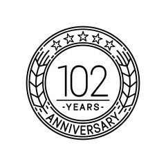 102 years anniversary logo template. 102nd line art vector and illustration.