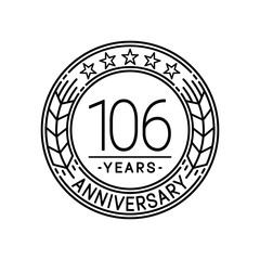 106 years anniversary logo template. 106th line art vector and illustration.