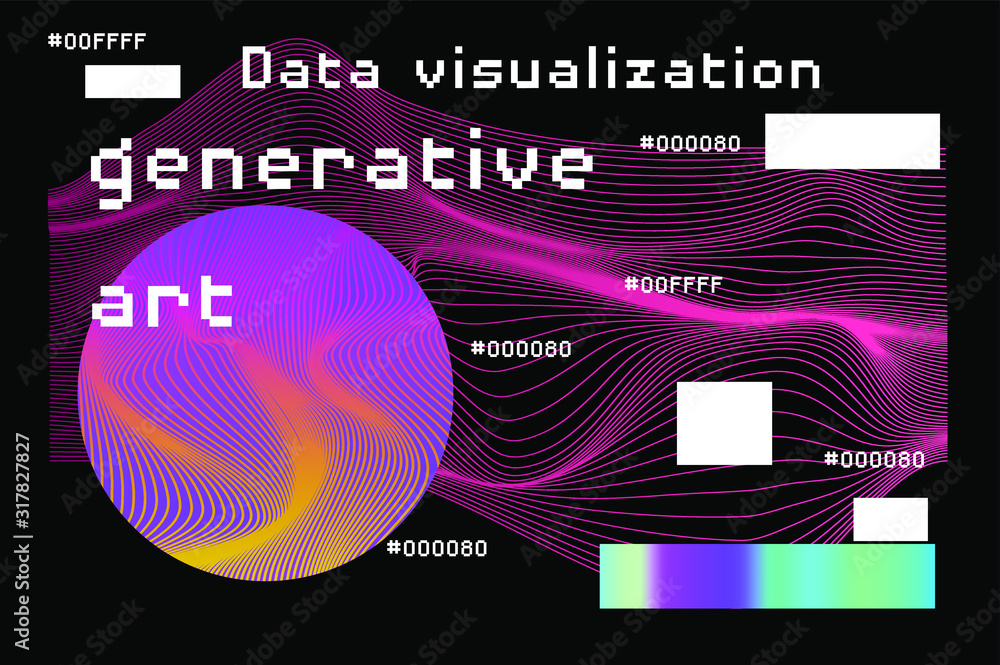 Aufkleber Abstract background with generative art elements. Futuristic and glitched shapes in cyberpunk style, Data visualization concept.