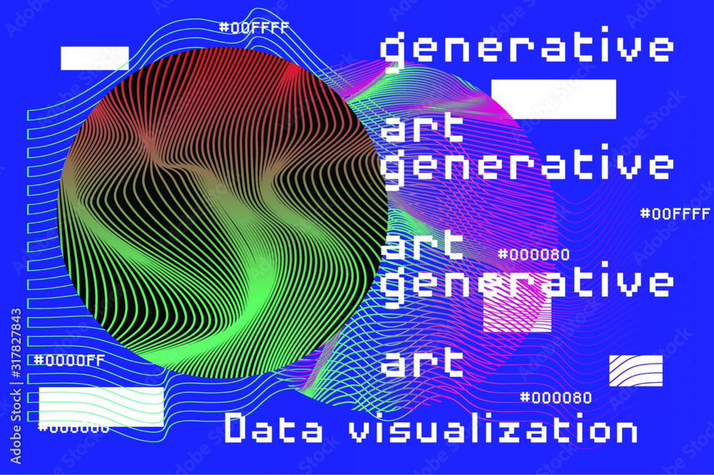 Poster Abstract background with generative art elements. Futuristic and glitched shapes in cyberpunk style, Data visualization concept.