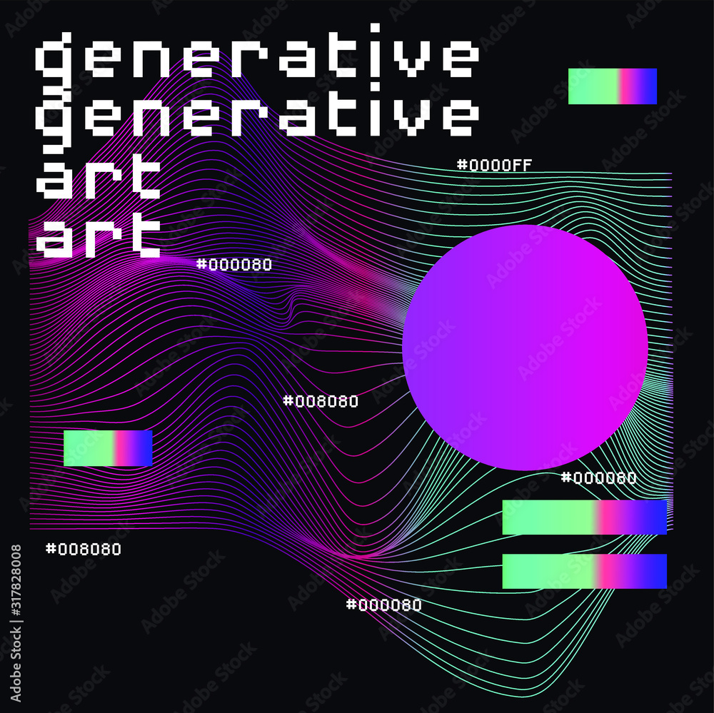 Poster Abstract background with generative art elements. Futuristic and glitched shapes in cyberpunk style, Data visualization concept.