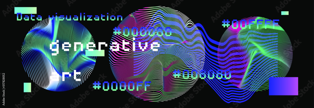 Aufkleber Abstract background with generative art elements. Futuristic and glitched shapes in cyberpunk style, Data visualization concept.