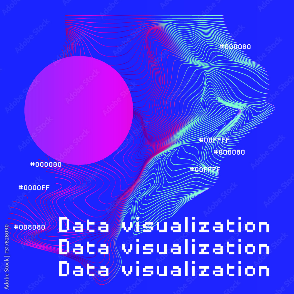 Poster Abstract background with generative art elements. Futuristic and glitched shapes in cyberpunk style, Data visualization concept.