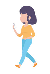 young woman character using smartphone device digital