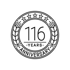 116 years anniversary logo template. 116th line art vector and illustration.