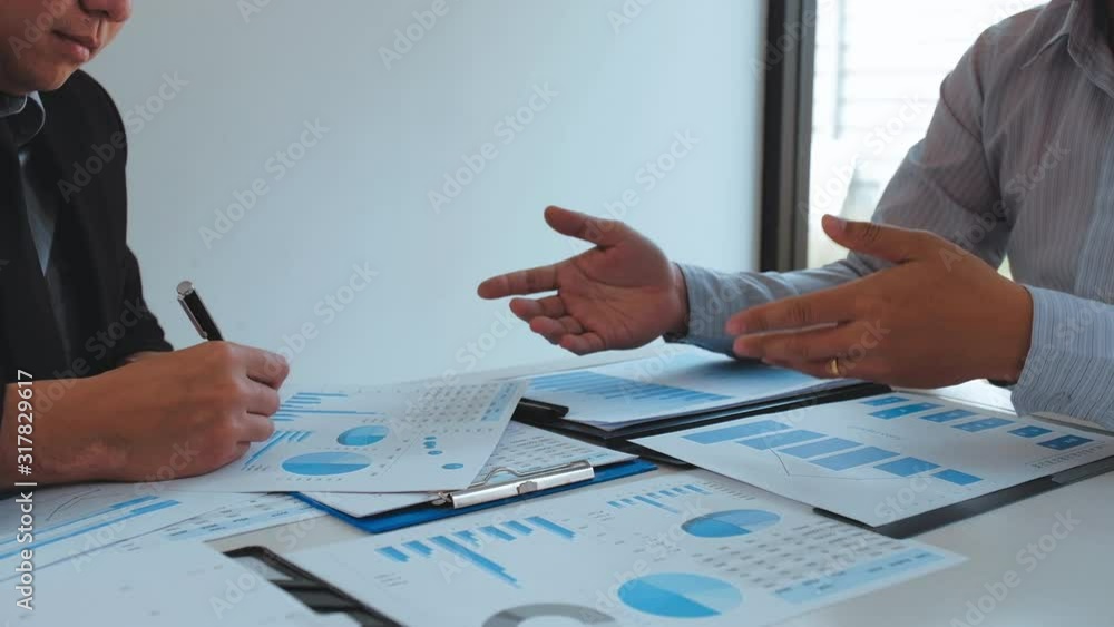 Poster co-working business team consulting meeting planning strategy and brainstorming new business project