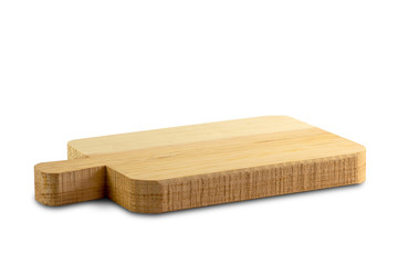 Very clean, unused wooden cutting board. No stains, no scratches. Isolated on white background.