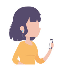 young woman character using smartphone device digital