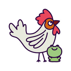 rooster and frog farm animal cartoon