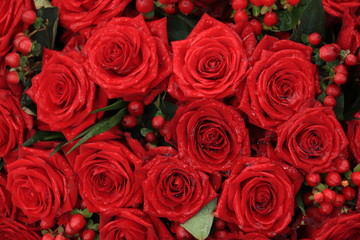 Red bridal roses with drops