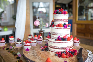 wedding cake with fruit on location