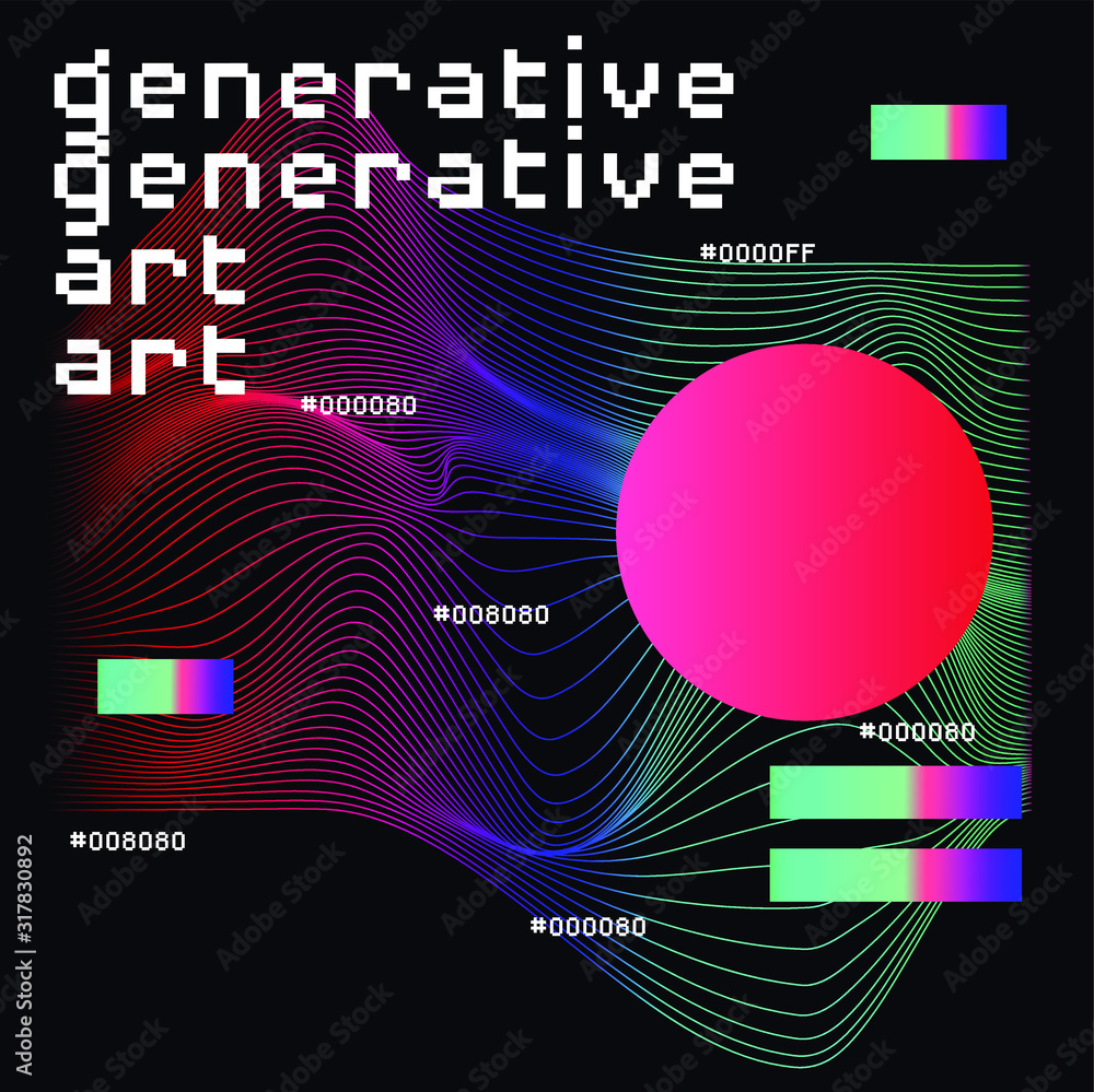 Poster Abstract background with generative art elements. Futuristic and glitched shapes in cyberpunk style, Data visualization concept.