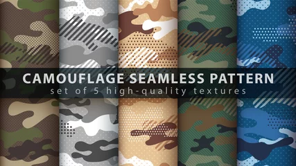 Foto op Canvas Camouflage militair naadloos patroon instellen © HandDraw