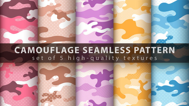 Set Pixel Camouflage Military Seamless Pattern