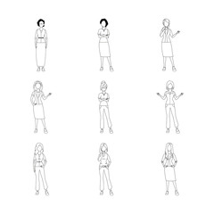 cartoon women standing icon set, flat design
