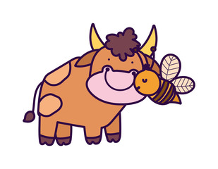 bull and flying bee farm animal cartoon