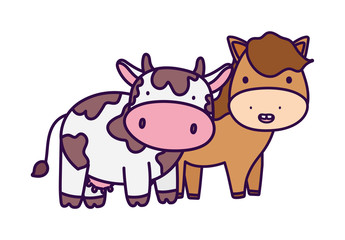 Obraz na płótnie Canvas horse and cow farm animal cartoon