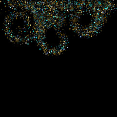 Gold, Blue stars, sprocket, shiny confetti. 