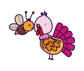 turkey and bee farm animal cartoon