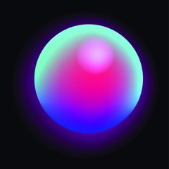Glowing neon sphere on dark background. Retrowave and synthwave style illustration.