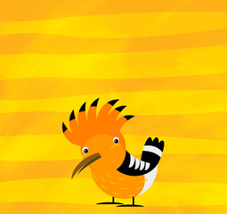 cartoon scene with animal bird hoopoe on yellow stripes illustration © honeyflavour