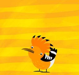cartoon scene with animal bird hoopoe on yellow stripes illustration