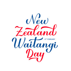 Obraz premium New Zealand Waitangi Day calligraphy hand lettering isolated on white. Easy to edit vector template for greeting card, typography poster, banner, flyer, sticker, etc.