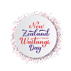 New Zealand Waitangi Day calligraphy hand lettering on white paper plate. Easy to edit vector template for typography poster,greeting card, banner, flyer, sticker, etc.