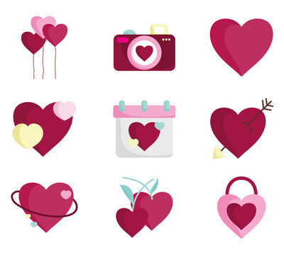 happy valentines day, love heart romantic feeling emotion icons set