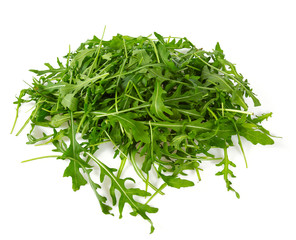 Arugula leafs in a wooden bowl
