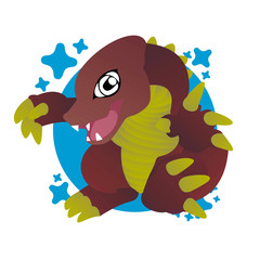 Illustration of Red Dinosaur Cartoon, Cute Funny Character, Flat Design