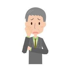 スーツ　会社員　男性　上半身　悩む　表情　ポーズ　年配　中高年