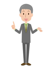 	スーツ　会社員　男性　全身　説明　教える　年配　中高年