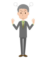 スーツ　会社員　男性　全身　怒る　表情　ポーズ　年配　中高年