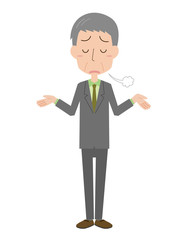 スーツ　会社員　男性　全身　溜息　落ち込む　表情　ポーズ　年配　中高年