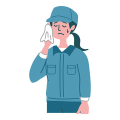 作業服　女性　清掃員　焦っている