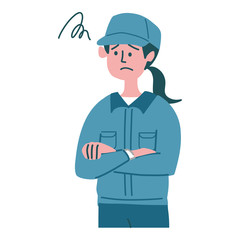 作業服　女性　清掃員　困っている