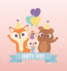 bear rabbit and fox with party gift celebration happy day